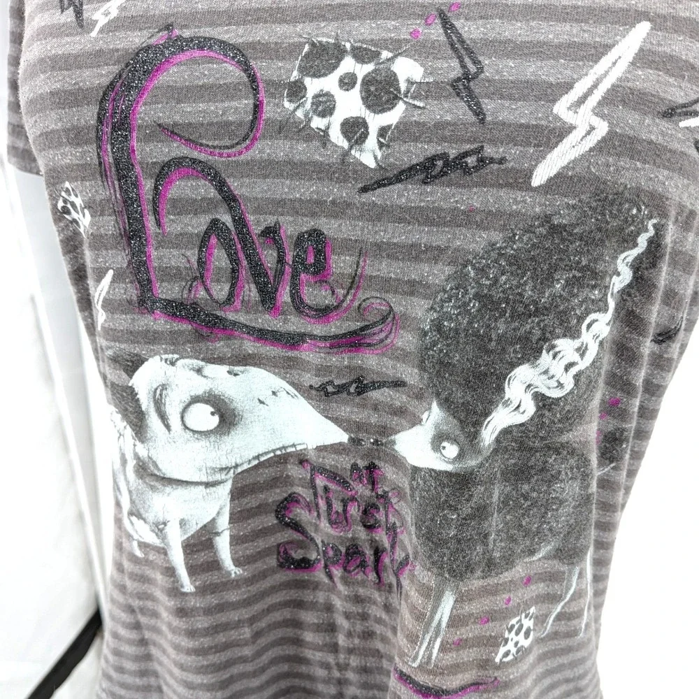 Disney Corpse Bride T Shirt‎ Emily Graphic Striped V Neck Goth L